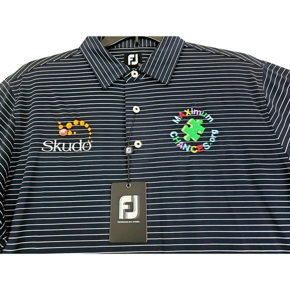 FootJoy ~Men's Size L~ Black/White Striped Golf Polo Shirt Logo, Polyester NWT - Picture 13 of 14